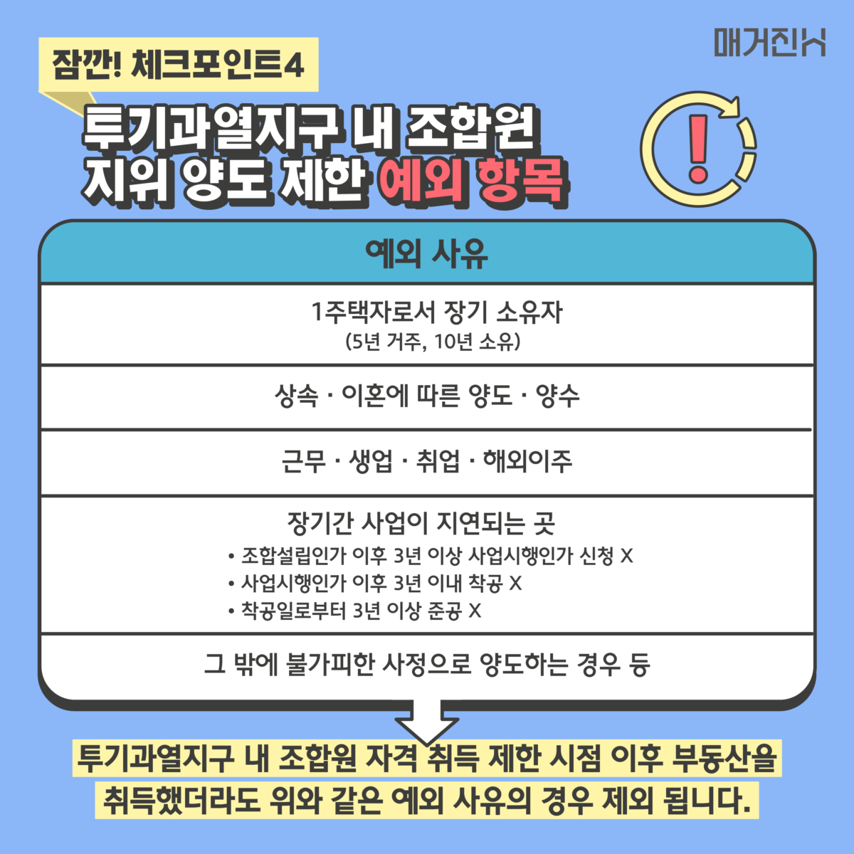 투기과열지구 내 조합원 지위 양도 제한 예외 항목